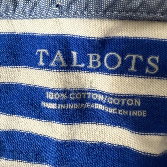 Talbots Royal Blue & White Stripe Shirt with Frenchies  Size Large - Picture 2 of 7